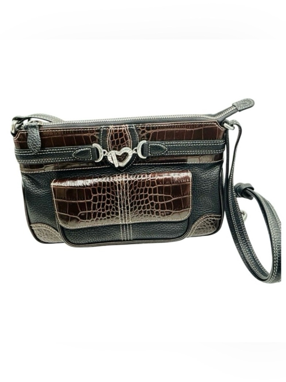 Brighton Vintage Beatrice brown leather heart crossbody organizer bag purse
